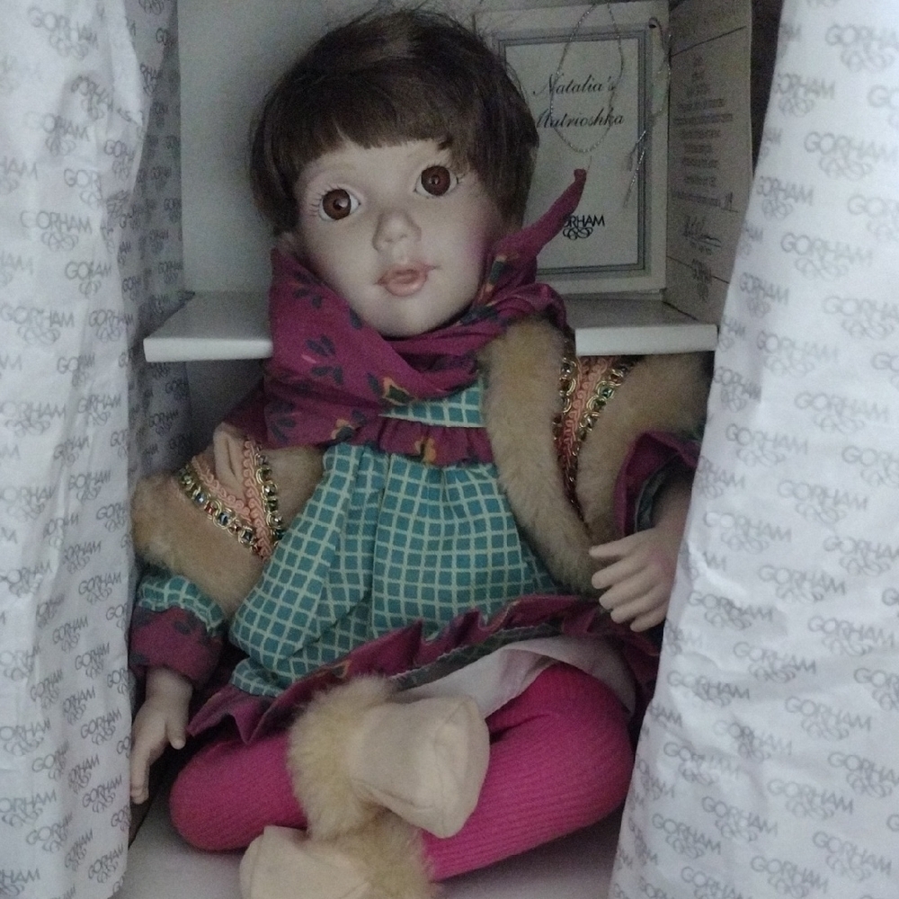 Gorham Porcelain Doll with Pink and Green Outfit